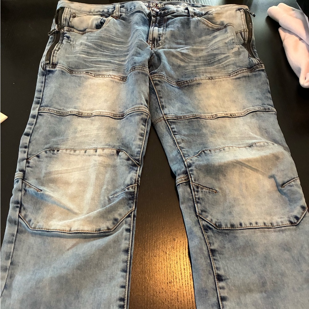 Denim Forum Blue Relaxed Jeans with Distressed Details
